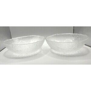 Vintage Murano Glass Italy Handmade Clear Textured Bowls Set of 2 ~ 6.75"